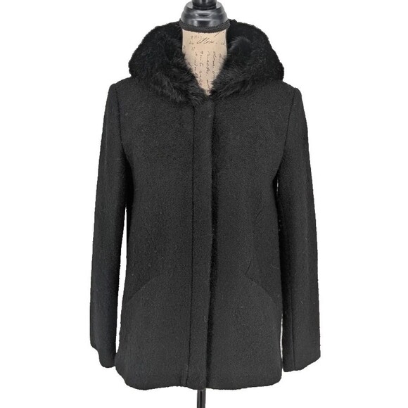 Laundry Jackets & Blazers - LAUNDRY Wool Blend Jacket Small Black Texture Dark Fairy Fur Hood